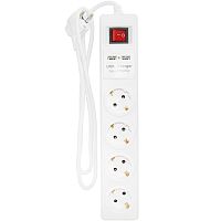 Удлинитель U-4g-3m-Z-V-USB с 4 евророзетками и 2 USB-портами (с/з, с/в) 3м